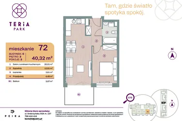 Rzut - Mieszkanie na sprzedaż 2 pokoje o powierzchni 40,32 m² - numer C72 w Teria Park