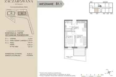 Rzut - Mieszkanie na sprzedaż 2 pokoje o powierzchni 35,38 m² - numer B1.1 w Zaczarowana Rotmanka