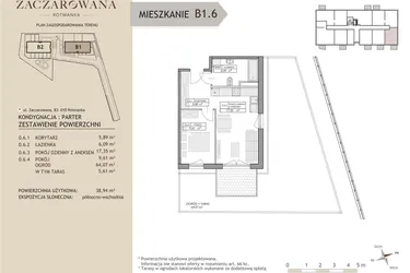 Rzut - Mieszkanie na sprzedaż 2 pokoje o powierzchni 38,94 m² - numer B1.6 w Zaczarowana Rotmanka