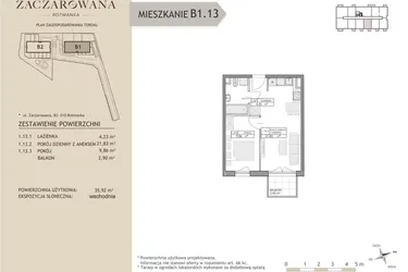 Rzut - Mieszkanie na sprzedaż 2 pokoje o powierzchni 35,92 m² - numer B1.13 w Zaczarowana Rotmanka