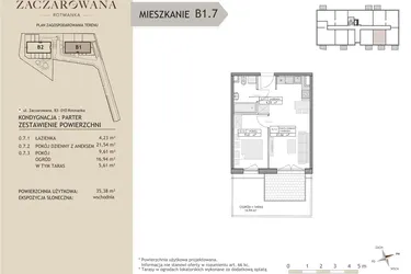 Rzut - Mieszkanie na sprzedaż 2 pokoje o powierzchni 35,38 m² - numer B1.7 w Zaczarowana Rotmanka