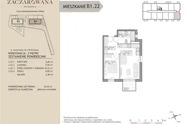 Rzut - Mieszkanie na sprzedaż 2 pokoje o powierzchni 39,02 m² - numer B1.22 w Zaczarowana Rotmanka