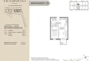 Rzut - Mieszkanie na sprzedaż 2 pokoje o powierzchni 35,53 m² - numer B1.25 w Zaczarowana Rotmanka