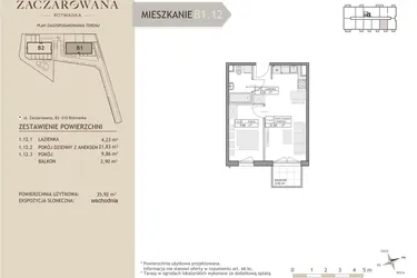 Rzut - Mieszkanie na sprzedaż 2 pokoje o powierzchni 35,92 m² - numer B1.12 w Zaczarowana Rotmanka