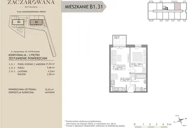 Rzut - Mieszkanie na sprzedaż 2 pokoje o powierzchni 35,92 m² - numer B1.31 w Zaczarowana Rotmanka