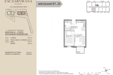 Rzut - Mieszkanie na sprzedaż 2 pokoje o powierzchni 35,67 m² - numer B1.26 w Zaczarowana Rotmanka