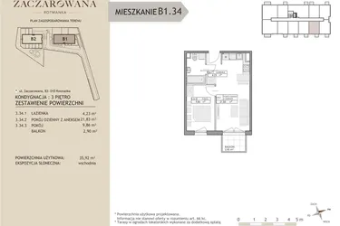 Rzut - Mieszkanie na sprzedaż 2 pokoje o powierzchni 35,92 m² - numer B1.34 w Zaczarowana Rotmanka