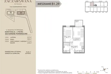 Rzut - Mieszkanie na sprzedaż 2 pokoje o powierzchni 35,82 m² - numer B1.29 w Zaczarowana Rotmanka