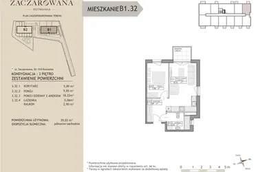 Rzut - Mieszkanie na sprzedaż 2 pokoje o powierzchni 39,02 m² - numer B1.32 w Zaczarowana Rotmanka