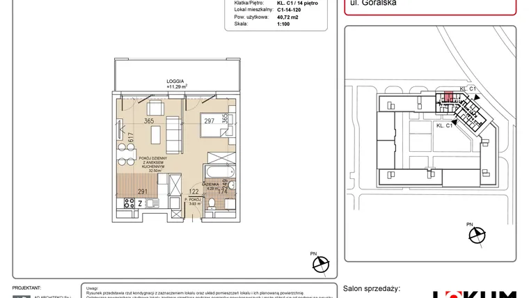 Rzut - Mieszkanie na sprzedaż 1 pokój o powierzchni 40,72 m² - numer C1-14-120 w Lokum Soho