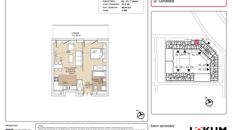 Rzut - Mieszkanie na sprzedaż 1 pokój o powierzchni 40,84 m² - numer C1-7-58 w Lokum Soho