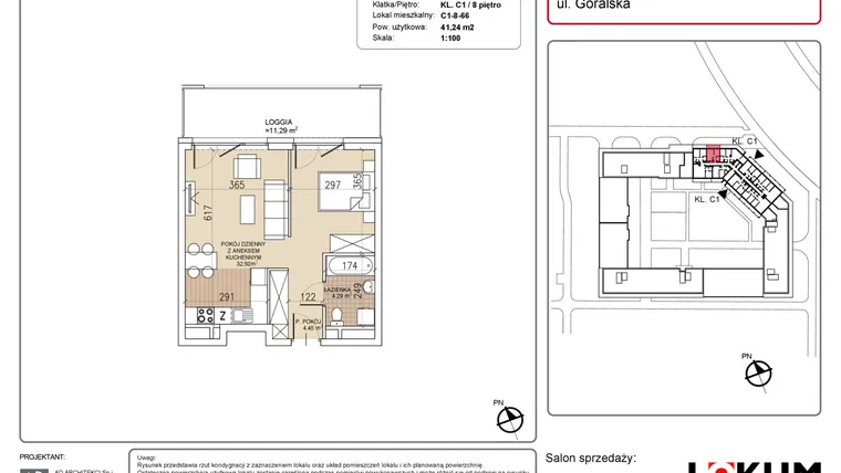 Rzut - Mieszkanie na sprzedaż 1 pokój o powierzchni 41,24 m² - numer C1-8-66 w Lokum Soho