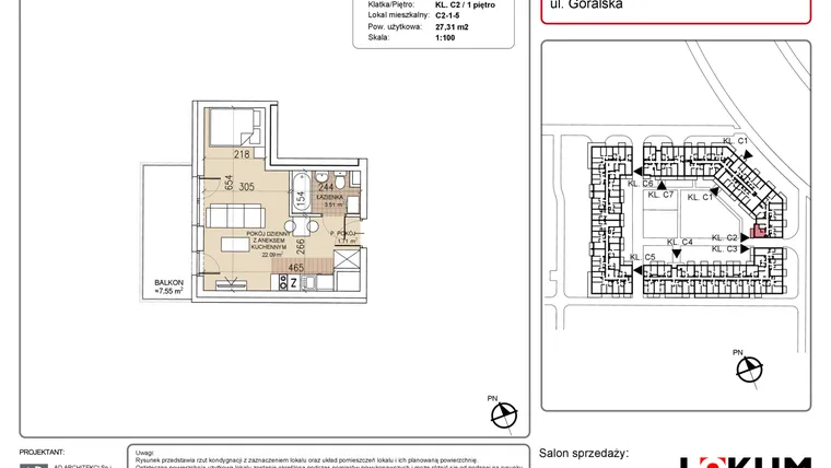 Rzut - Mieszkanie na sprzedaż 1 pokój o powierzchni 27,31 m² - numer C2-1-5 w Lokum Soho