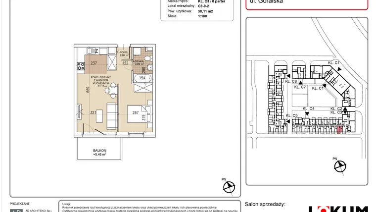 Rzut - Mieszkanie na sprzedaż 1 pokój o powierzchni 38,11 m² - numer C3-0-2 w Lokum Soho