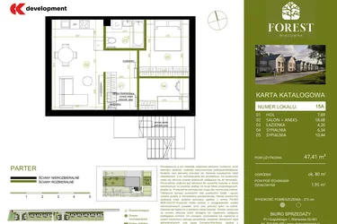 Rzut - Mieszkanie na sprzedaż 3 pokoje o powierzchni 47,41 m² - numer 15A w Wiązowna Forest