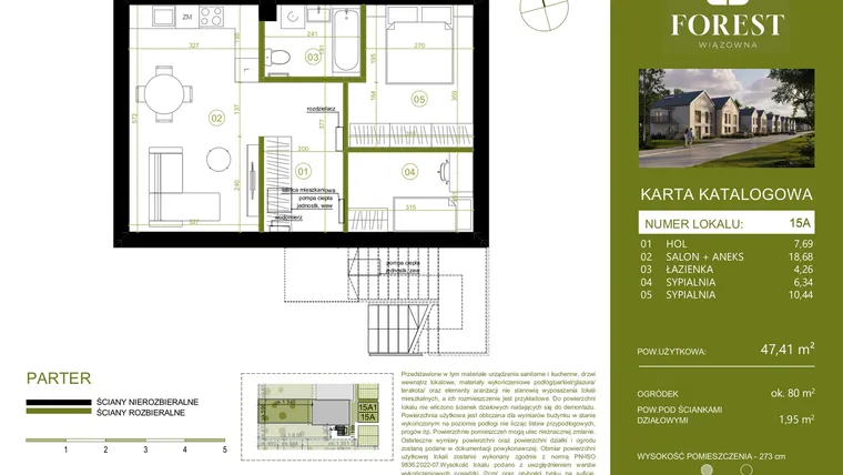 Rzut - Mieszkanie na sprzedaż 3 pokoje o powierzchni 47,41 m² - numer 15A w Wiązowna Forest