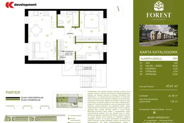 Rzut - Mieszkanie na sprzedaż 3 pokoje o powierzchni 47,41 m² - numer 15A w Wiązowna Forest