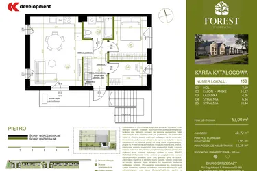 Rzut - Mieszkanie na sprzedaż 3 pokoje o powierzchni 53,01 m² - numer 15B w Wiązowna Forest