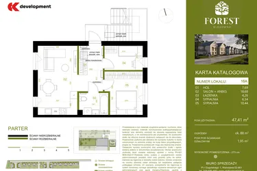 Rzut - Mieszkanie na sprzedaż 3 pokoje o powierzchni 47,41 m² - numer 16A w Wiązowna Forest