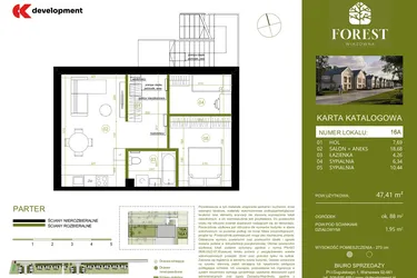 Rzut - Mieszkanie na sprzedaż 3 pokoje o powierzchni 47,41 m² - numer 16A w Wiązowna Forest