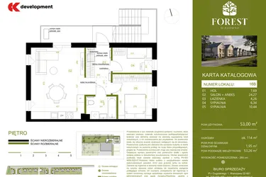 Rzut - Mieszkanie na sprzedaż 3 pokoje o powierzchni 53,01 m² - numer 16B w Wiązowna Forest