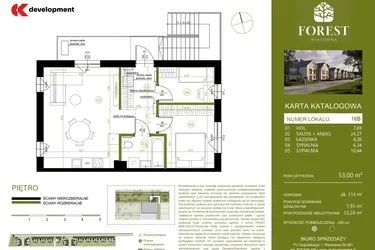 Rzut - Mieszkanie na sprzedaż 3 pokoje o powierzchni 53,01 m² - numer 16B w Wiązowna Forest