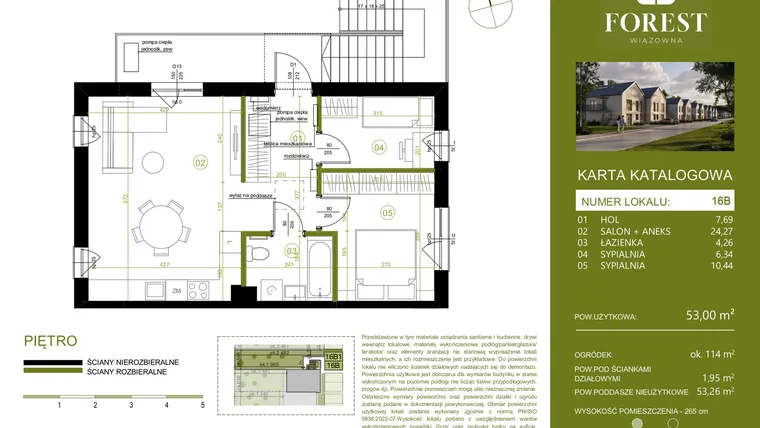 Rzut - Mieszkanie na sprzedaż 3 pokoje o powierzchni 53,01 m² - numer 16B w Wiązowna Forest