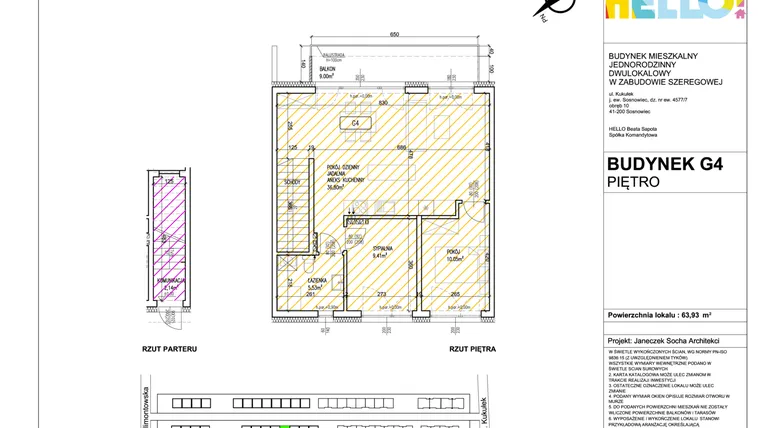 Rzut - Mieszkanie na sprzedaż 3 pokoje o powierzchni 63,93 m² - numer G4.2 w HELLO! KUKUŁKI bud. G