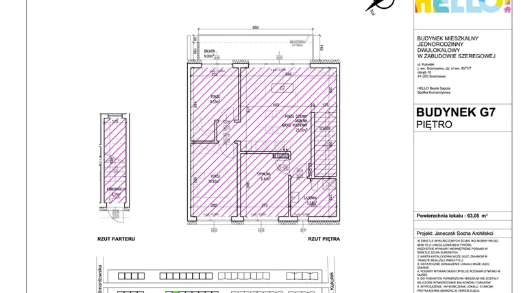 Rzut - Mieszkanie na sprzedaż 4 pokoje o powierzchni 63,93 m² - numer G7.2 w HELLO! KUKUŁKI bud. G