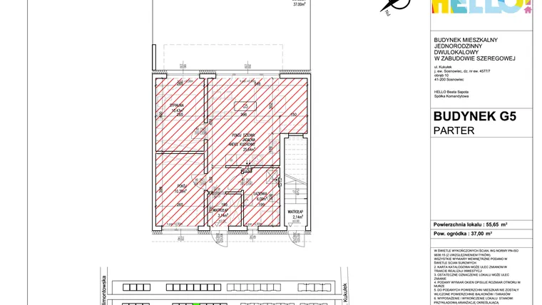 Rzut - Mieszkanie na sprzedaż 3 pokoje o powierzchni 55,65 m² - numer G5.1 w HELLO! KUKUŁKI bud. G