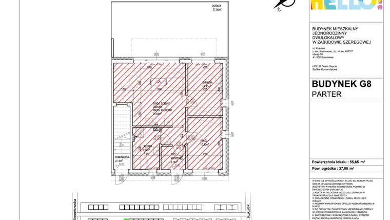 Rzut - Mieszkanie na sprzedaż 3 pokoje o powierzchni 55,65 m² - numer G8.1 w HELLO! KUKUŁKI bud. G