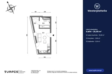 Rzut - Mieszkanie na sprzedaż 1 pokój o powierzchni 25 m² - numer II.M14 w Westerplatte5a