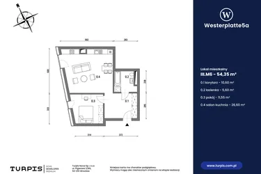 Rzut - Mieszkanie na sprzedaż 1 pokój o powierzchni 54,35 m² - numer III.M6 w Westerplatte5a