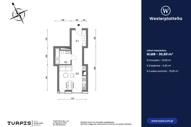 Rzut - Mieszkanie na sprzedaż 1 pokój o powierzchni 30,8 m² - numer III.M8 w Westerplatte5a