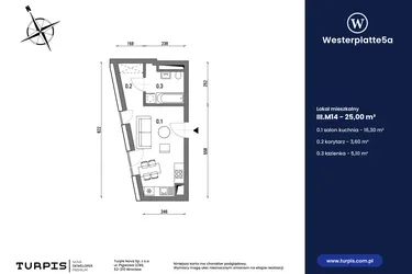 Rzut - Mieszkanie na sprzedaż 1 pokój o powierzchni 25 m² - numer III.M14 w Westerplatte5a