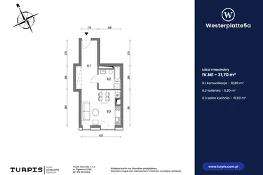 Rzut - Mieszkanie na sprzedaż 1 pokój o powierzchni 31,7 m² - numer IV.M1 w Westerplatte5a