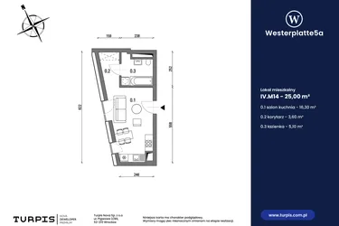 Rzut - Mieszkanie na sprzedaż 1 pokój o powierzchni 25 m² - numer IV.M14 w Westerplatte5a