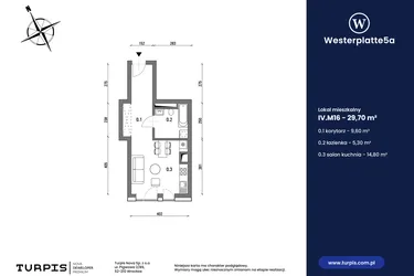 Rzut - Mieszkanie na sprzedaż 1 pokój o powierzchni 29,7 m² - numer IV.M16 w Westerplatte5a