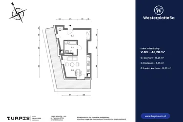 Rzut - Mieszkanie na sprzedaż 1 pokój o powierzchni 43,2 m² - numer V.M9 w Westerplatte5a