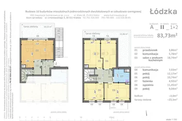 Rzut - Mieszkanie na sprzedaż 5 pokoi o powierzchni 83,73 m² - numer A2 w Łódzka