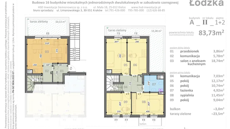 Rzut - Mieszkanie na sprzedaż 5 pokoi o powierzchni 83,73 m² - numer A2 w Łódzka