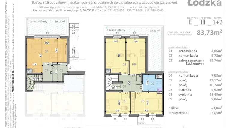 Rzut - Mieszkanie na sprzedaż 5 pokoi o powierzchni 83,73 m² - numer E2 w Łódzka