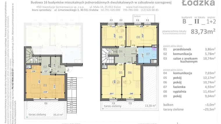 Rzut - Mieszkanie na sprzedaż 5 pokoi o powierzchni 83,73 m² - numer B2 w Łódzka