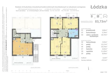 Rzut - Mieszkanie na sprzedaż 5 pokoi o powierzchni 83,73 m² - numer B2 w Łódzka