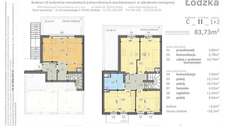 Rzut - Mieszkanie na sprzedaż 5 pokoi o powierzchni 83,73 m² - numer C2 w Łódzka