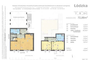 Rzut - Mieszkanie na sprzedaż 3 pokoje o powierzchni 72,88 m² - numer I1 w Łódzka