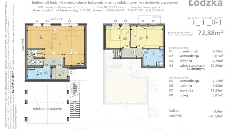 Rzut - Mieszkanie na sprzedaż 3 pokoje o powierzchni 72,88 m² - numer J1 w Łódzka