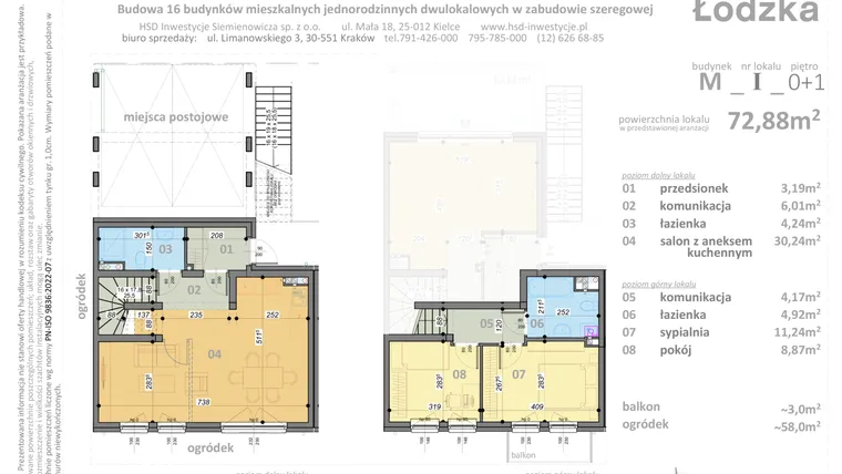 Rzut - Mieszkanie na sprzedaż 3 pokoje o powierzchni 72,88 m² - numer M1 w Łódzka