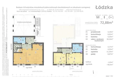 Rzut - Mieszkanie na sprzedaż 3 pokoje o powierzchni 72,88 m² - numer M1 w Łódzka