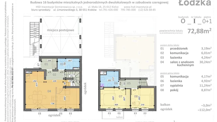 Rzut - Mieszkanie na sprzedaż 3 pokoje o powierzchni 72,88 m² - numer O1 w Łódzka